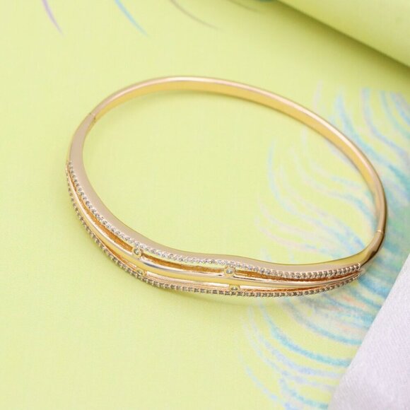 Rose Gold Bangle with Wavy Dual-Layer Design and Subtle Stones, XPBL0561 - Picture 5 of 12